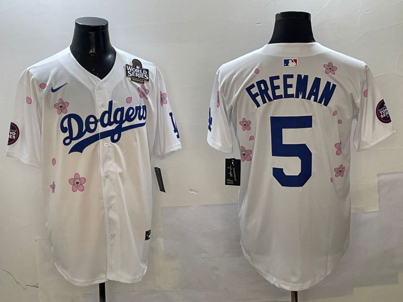 Men Los Angeles Dodgers #5 Freeman White Sakura Edition 2025 Nike MLB Jersey style 3